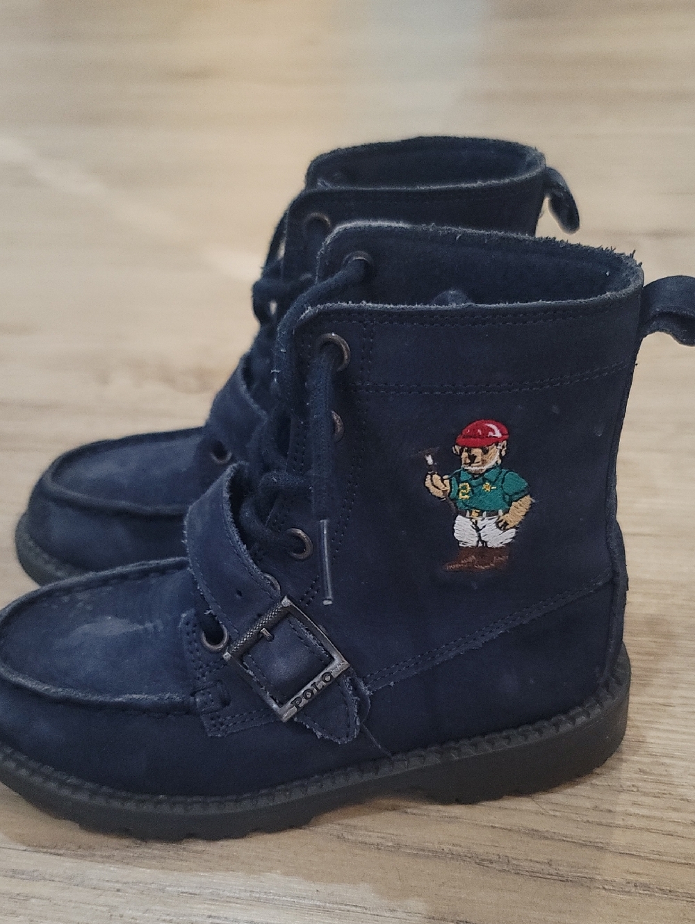 Polo by Ralph Lauren Kids Dark Blue Suede Buckle Lace Boots Kids Size 12